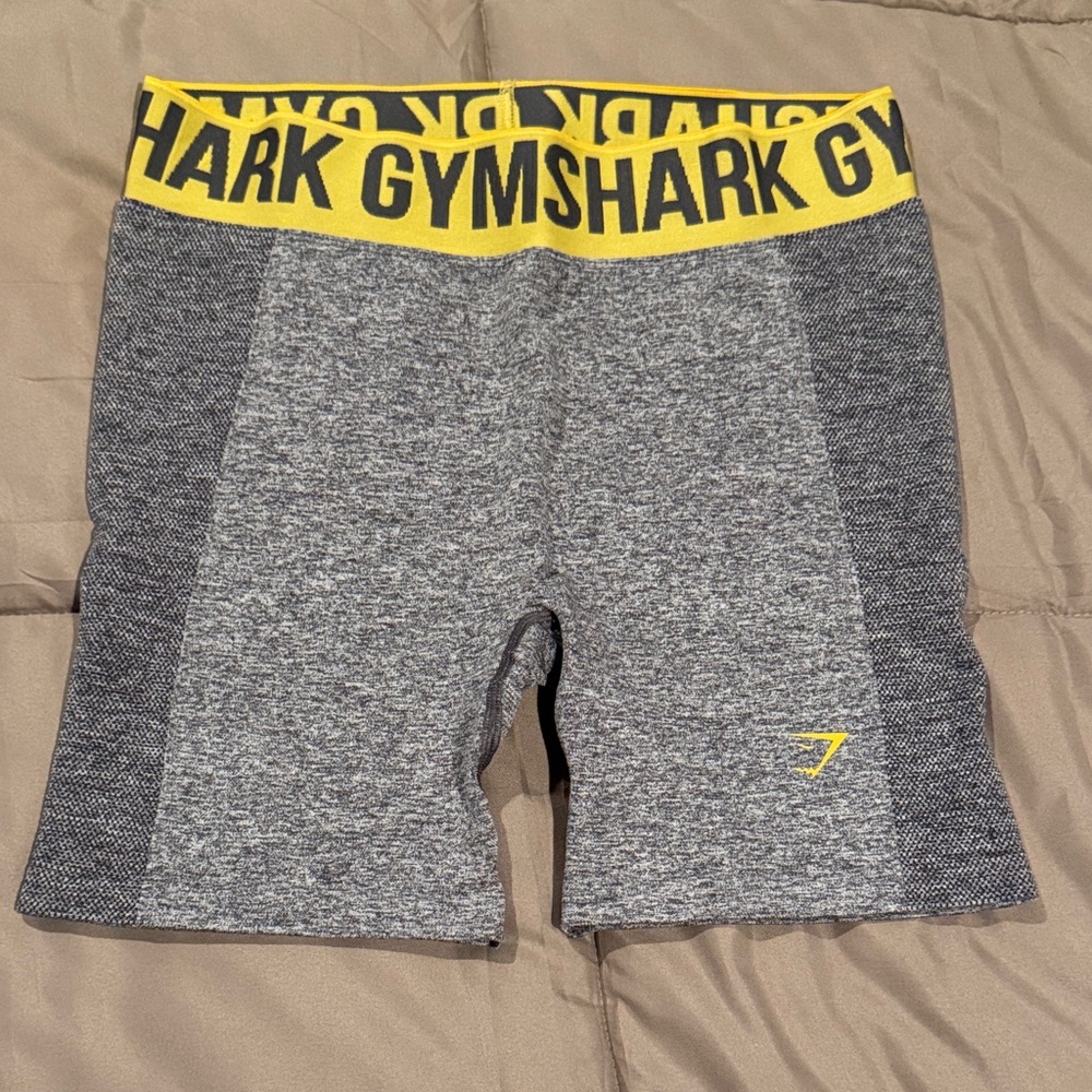 Gymshark Athletic Shorts in Gray with Yellow Waistband